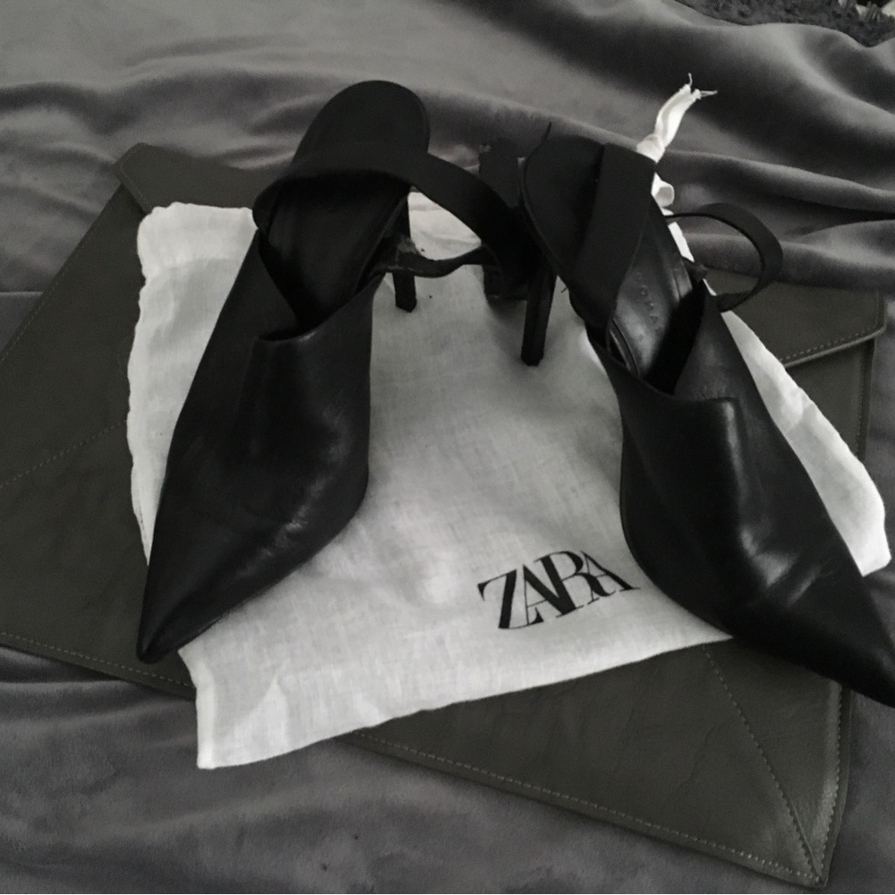 Zara cross ankle strap high heel mules